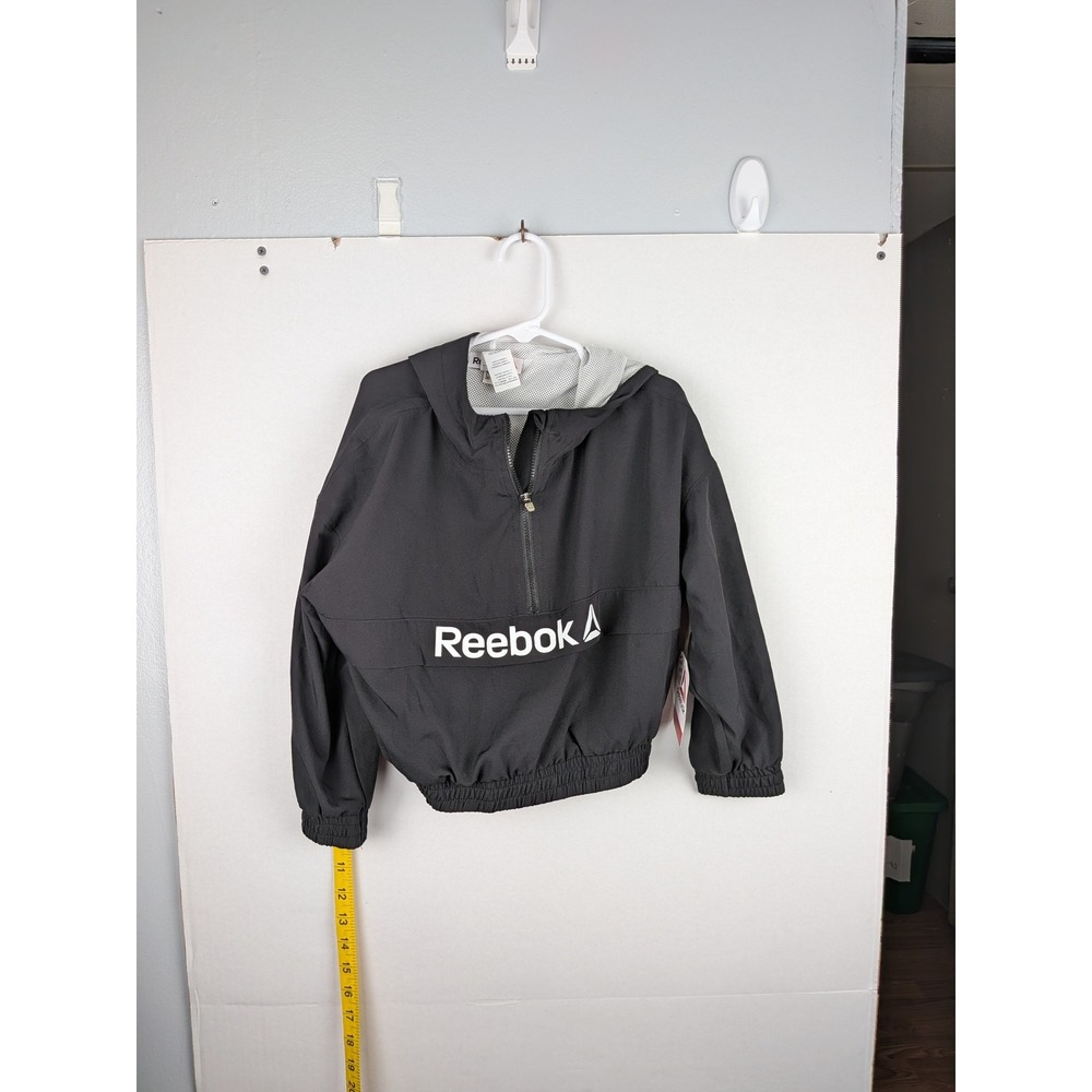 Reebok Boys Black Half Zip Windbreaker Jacket Mesh Hood XS REG251OW03
